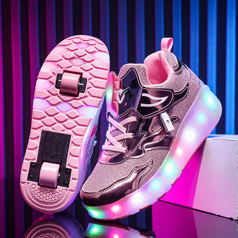 Скейтс светодиодная модель с переключателем беговые кроссовки двойное колесо взрослые роликовые коньки