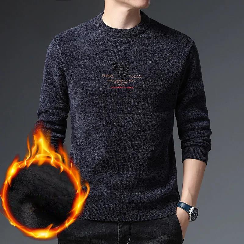 Осенне-зимние мужские свитера плюс бархатные утепленные свободные пуловеры-свитера, подходящие для мужчин молодого и среднего возраста