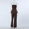 Spring and summer dark brown retro style tube top design feeling off-the-shoulder lace-up top trousers two-piece set European and American fashion