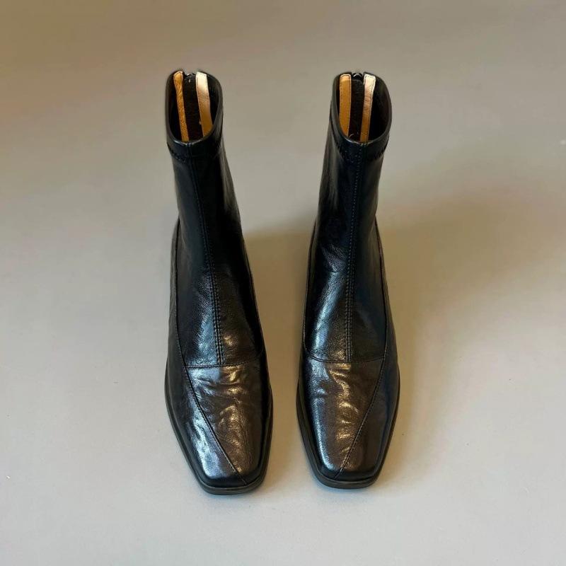 Huge and good-looking! Trend popular short boots French square head thick heel leather boots British style thin boots fashion boots