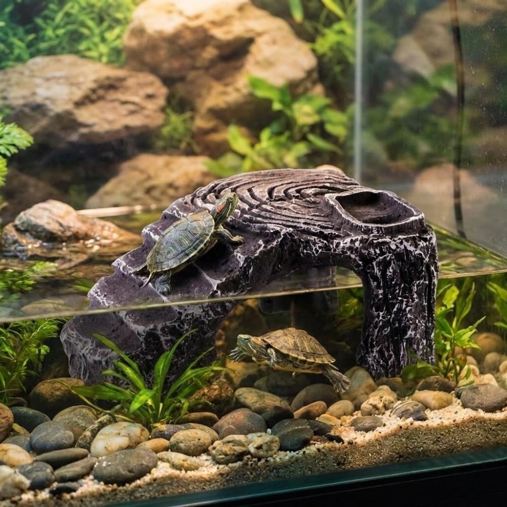 Sturdy Turtle Basking Platform Decor Scenery Resin Cave Decor Artificial Rock Cave Aquarium