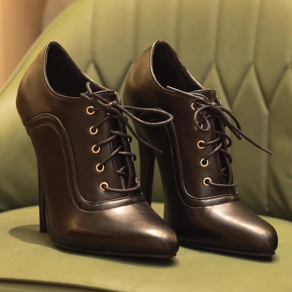 Туфли на высоком каблуке 14 см, с острым носком, на шнуровке, винтажные, сексуальные, на шпильке, унисекс, больших размеров 36-46
