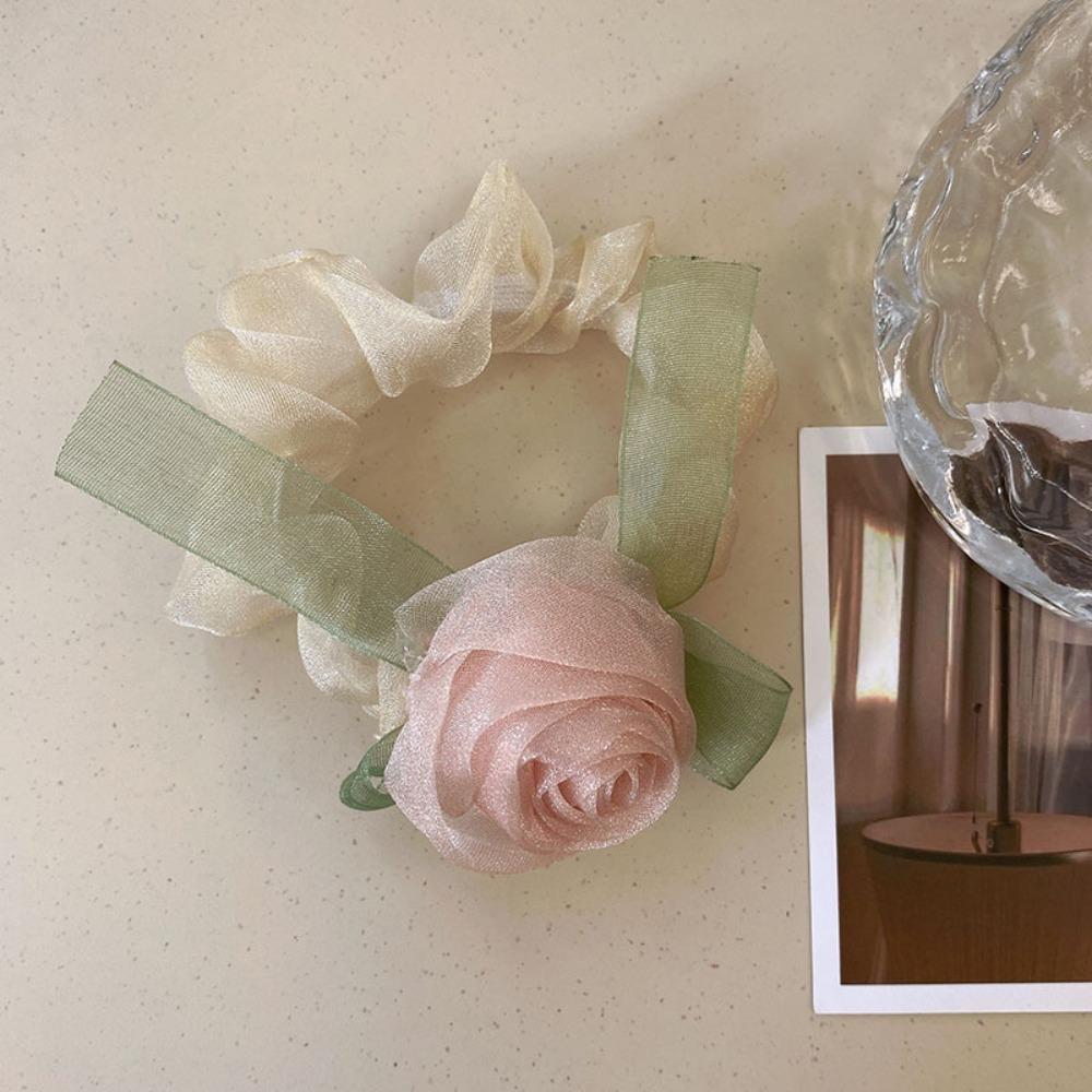 High Elasticity Mesh Yarn Hair Rope Yarn Hair Accessories Trendy Rose Flower Hair Ring