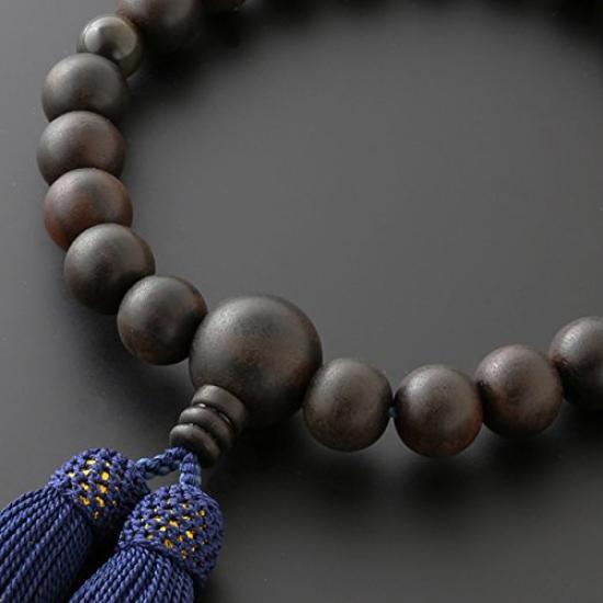 Киотский буддийский алтарь Hayashi Буддийские четки для мужчин, чистый шелк с эбеновым деревом (Неполированный) Кисточка на голове и узор «Двуглазый голубой тигровый глаз» [Соколиный]