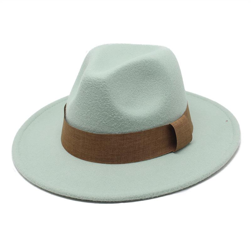 Модный блогер в коричневой шерстяной шляпе Jazz Hat Vintage Big Brim Felt Top Hat