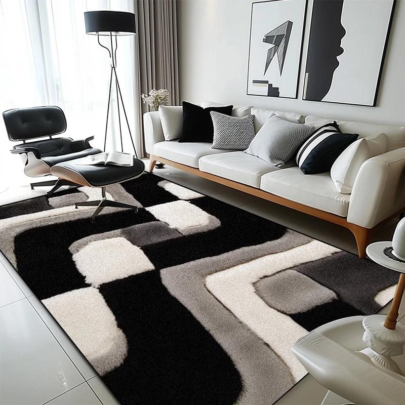 Современный геометрический клетчатый ковер для гостиной, домашнее украшение, мягкие ковры большой площади, спальня, нескользящие моющиеся прикроватные напольные коврики