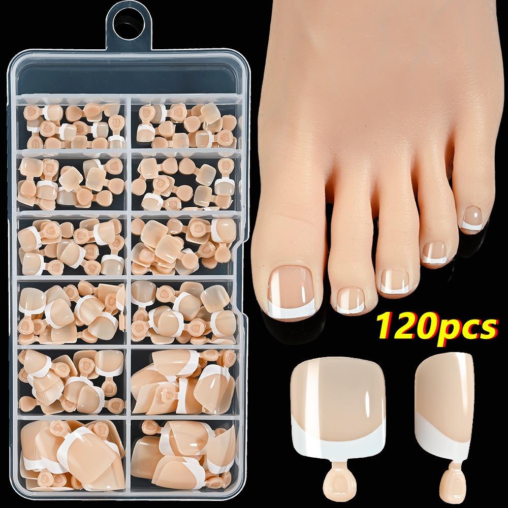 120Pcs Press on Short Tip Toenail Chic French Fake Toe Nails Luxury Tip Nails Set Nails Art