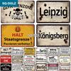 [SQ-DGLZ] Vintage HALT Leipzig Tin Sign War Metal Sign Shop Plate Home Bar Wall Sticker Decoration Plaque Poster Decor Gift
