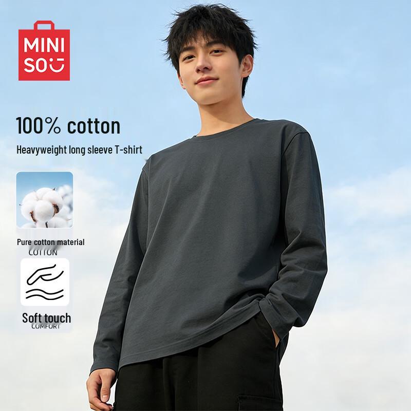 MINISO Мужская весенняя американская тяжелая футболка с длинным рукавом