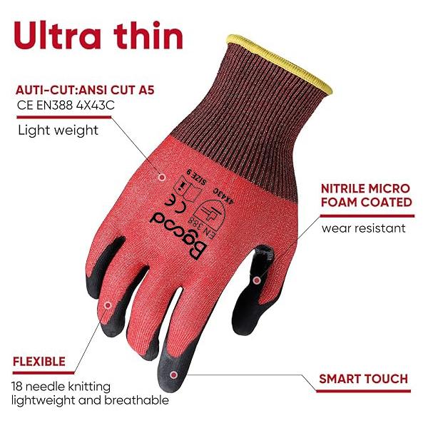 High Performance Anti-Cut Gloves Cut Resistant with Ansi Level-5 Protection 18G Micro Foam Nitrile Coating HPPE for Safety