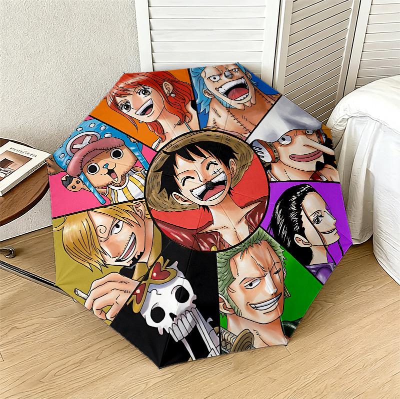 One Piece Crew 8 Ribs 3Fold Black Glue Uv Protection Umbrella Sun Protection Rainproof Compact Folding Umbrella For Travel Daily Use C923809