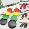 Primitive Wind Earrings Round Wood Geometric Earrings Ethnic Style Retro Earrings Colorful
