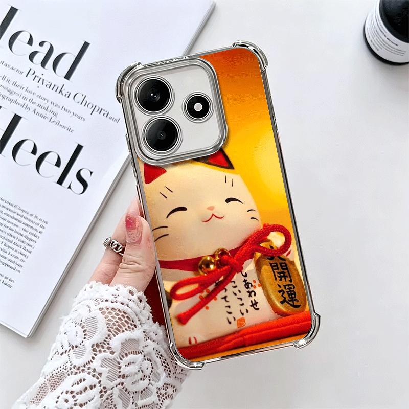 Счастливый Кот Манеки Неко Японский Мягкий Чехол Для Телефона Для Xiaomi Redmi Note 14 15 Pro Plus 13 12 11S 11T 5G 10 9S 9 Покрытие Защита От Падения F