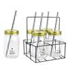 [Q3854] - Rack of 4 Glass Mason Jars 'Messages' (Make a Wish) - 40 Cl