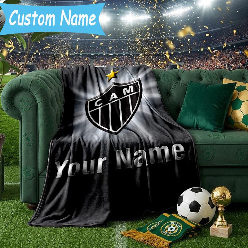 Custom Name Atletico Mineiro Flannel Blanket, Use for Birthday/Holiday Gift, Soft Blanket for Sofa/Bed/Camping/Office, Home Decor