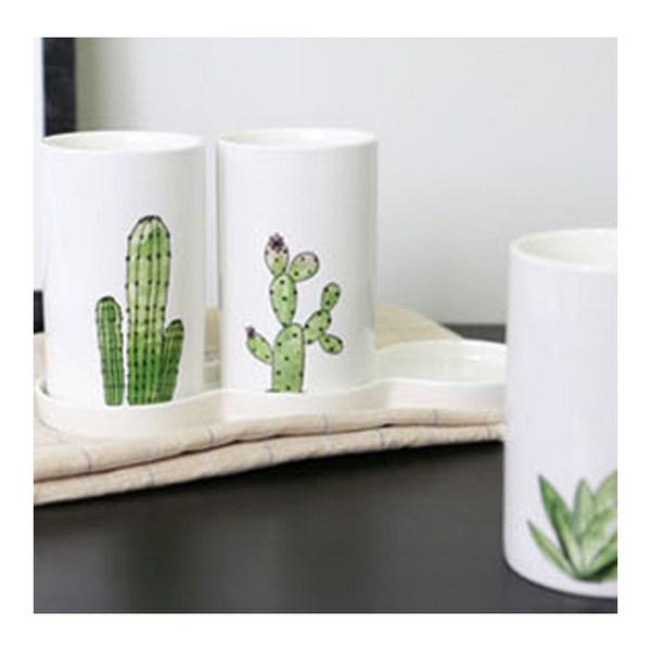 Happy Life Cactus Cutlery Holder (3 Pieces), Mixed Colors, 1 Set, Korean Popular Tableware