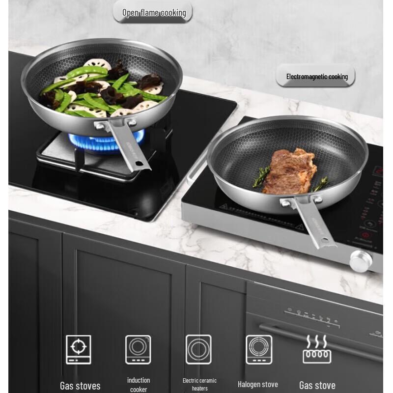 Kobach 26cm 304 Stainless Steel Honeycomb Non-stick Frying Pan