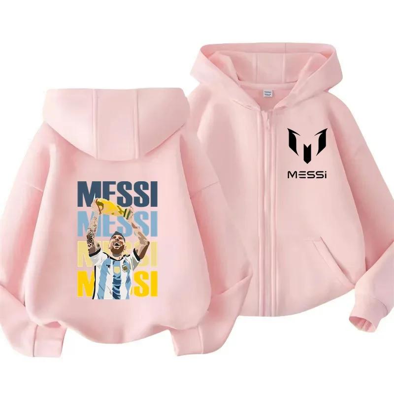 Детская толстовка с капюшоном и молнией Messi, с длинным рукавом, спортивная одежда для мальчиков 3-14 лет, весенняя, осенняя, футбольная куртка.