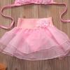 2Pcs Baby Summer Swimwear, Solid-Color Hanging-Neck Floral Top + Tutu Skirt