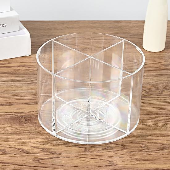 360 Degree Rotating Pen Holder Transparent Desk Pencil Organizer with 4 Compartments Acrylic Marker Caddy for Office Home School Supplies