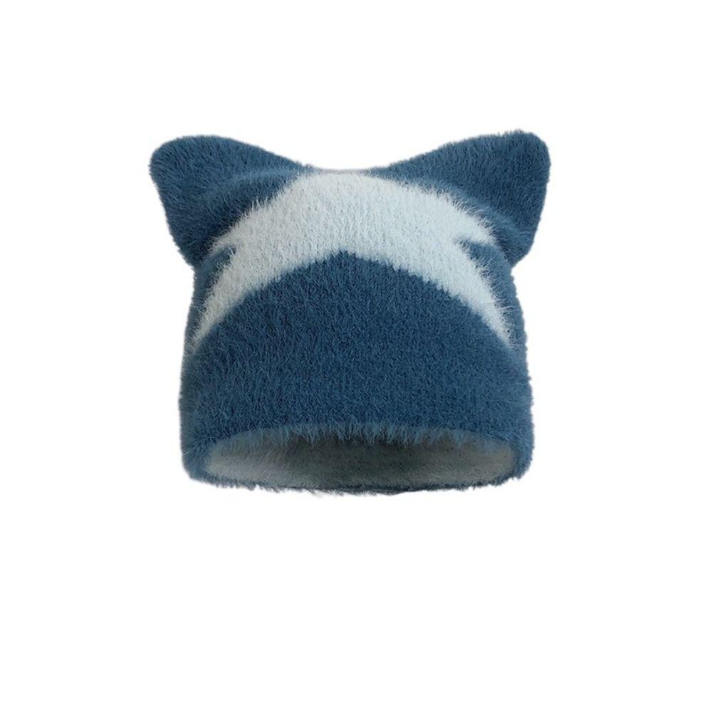Korean Style Knitted Pullover Hat Star Brimless Beanie Cap Personality Cat Ear Woolen Hat Autumn