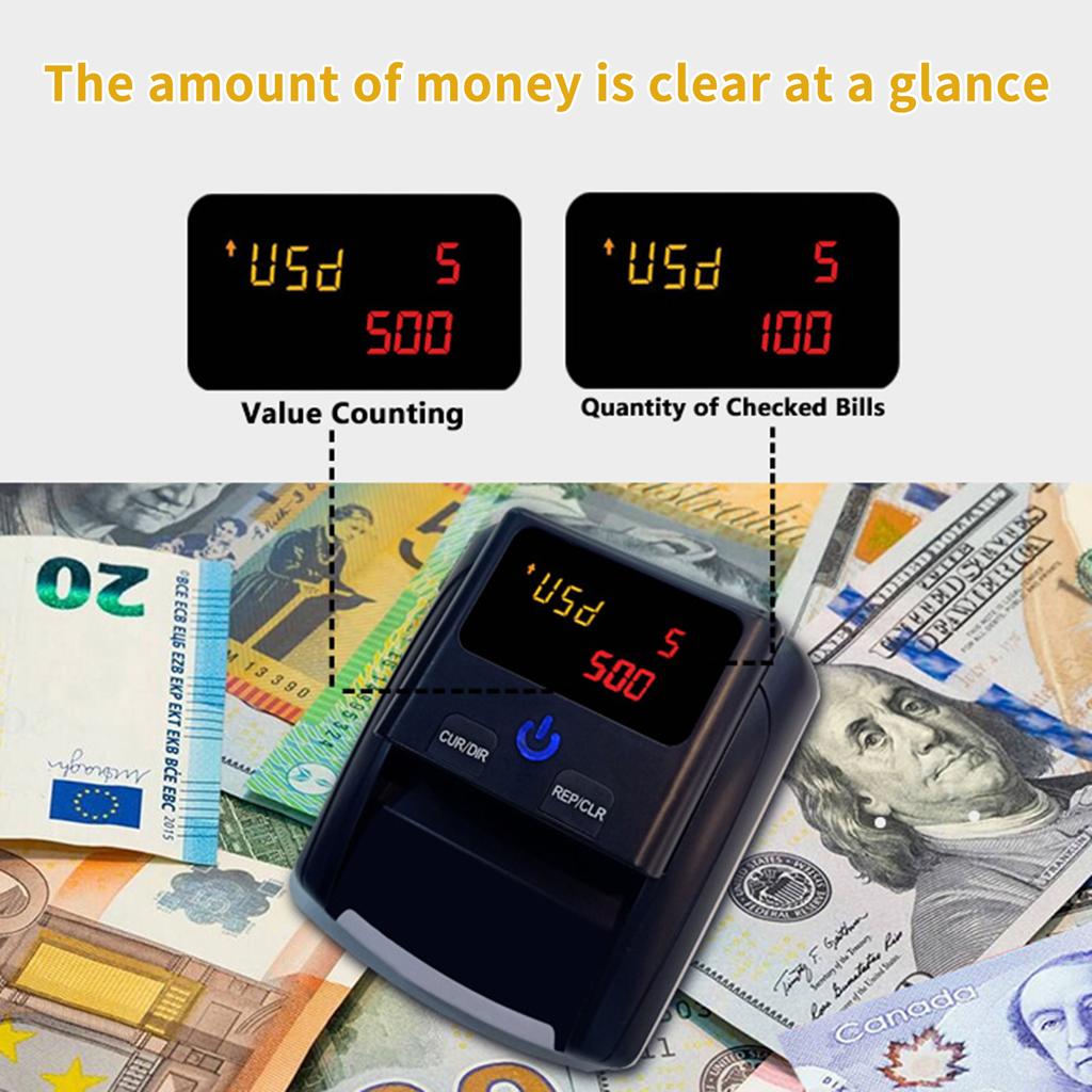 Portable Mini Money Counter Counterfeit Bill Detector Automatic Money Detection By UV MG IR Image