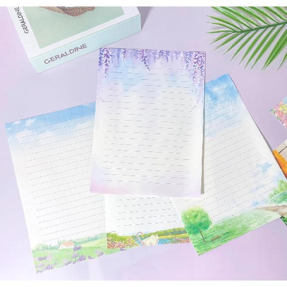 48 Lined Writing Stationery Paper, Beautiful Designs for Writing Letter, Notes, Invitations, Craft, 8 Different Style (11.4 x 8.26")