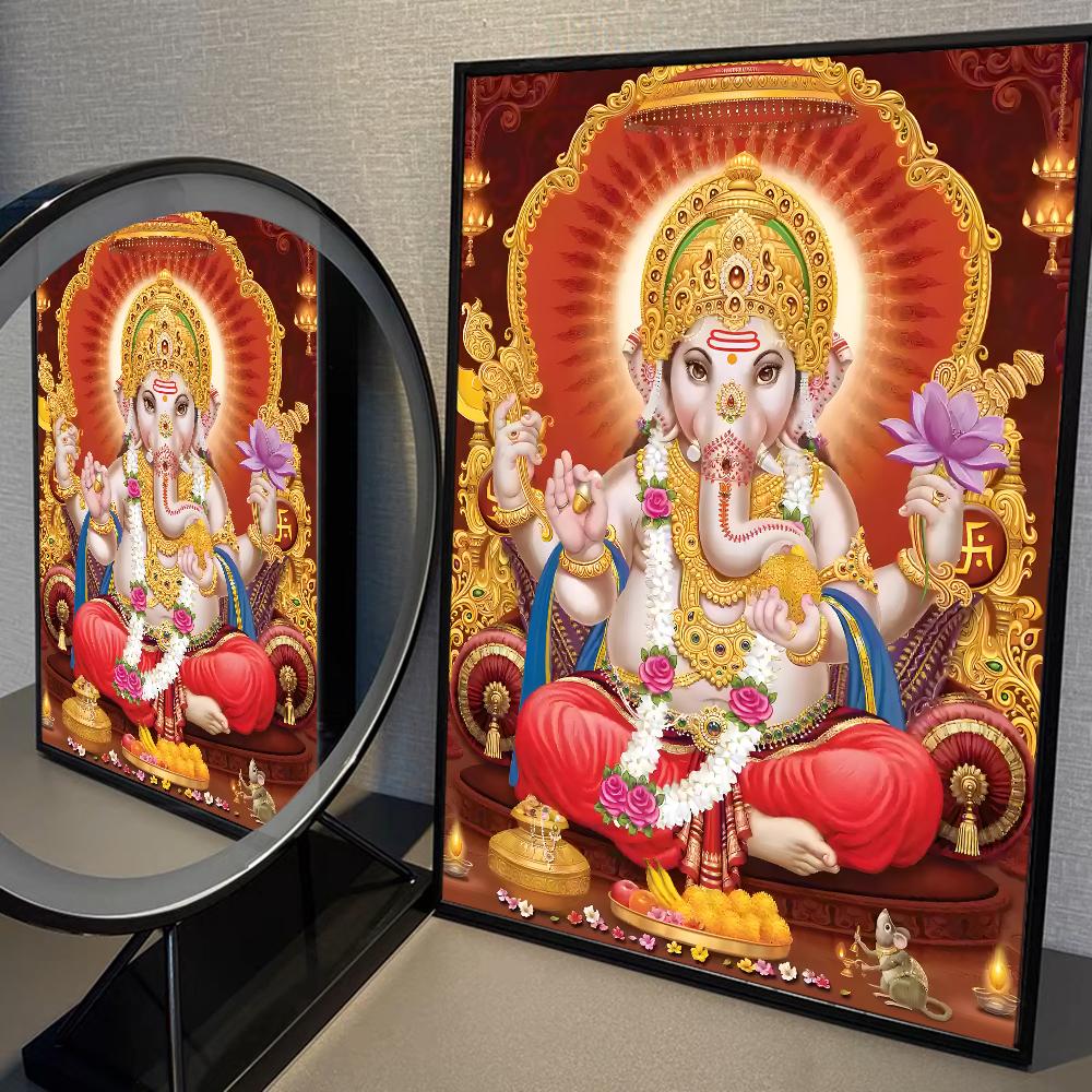 Религия Слон Бог Индия Индуизм Ганеша Классика Винтаж Плакаты Декорацион Живопись Настенное искусство Белая крафт-бумага Kawaii