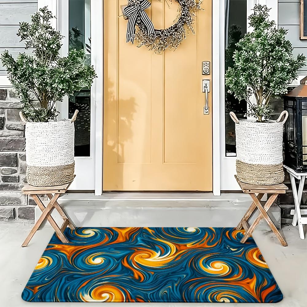 Abstract Blue Orange Swirl Doormat Welcome Mat Decorative Indoor Outdoor House Entrance Rug Modern Stylish Household Carpet for