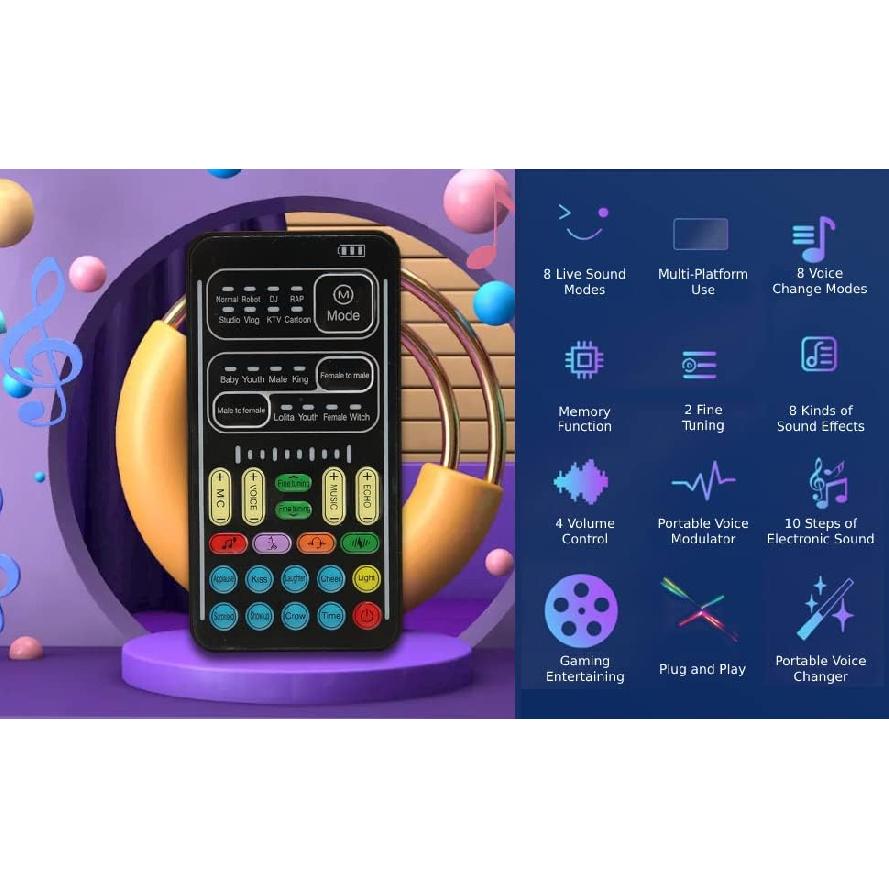 Live Sound Card Voice Changer, Portable Mini Voice Changer Device, Voice Disguiser with 8 Sound Effects Handheld Mini Sound Card, I9, for Mobile