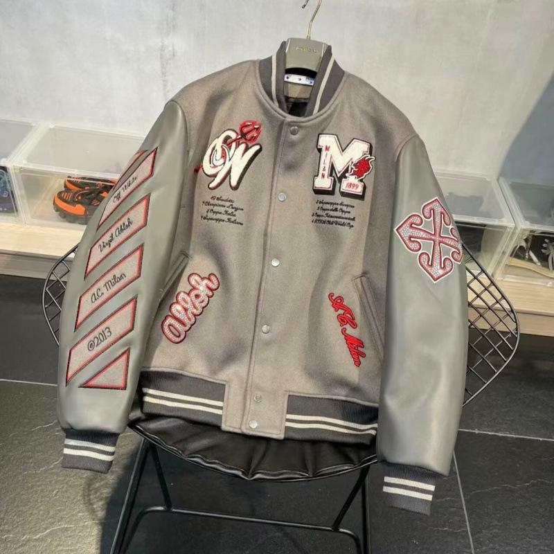 Кожаная бейсбольная куртка AC Milan с вышивкой, для тяжелых условий