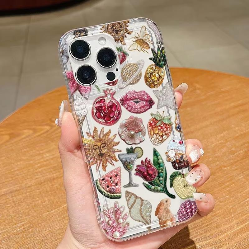Чехол на телефон 'Гранат Солнце' с бусинами для iPhone 16 17 15 14 13 12 Mini 11 Pro Max 16E X XR 7 8 15 16 Plus SE2 Прозрачный Мягкий ТПУ Чехол
