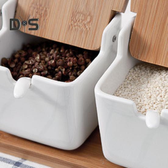 Коробка для приправ с откидной крышкой и ложкой на 250 мл, керамическая кастрюля для специй, соли, сахара, кухонный гаджет