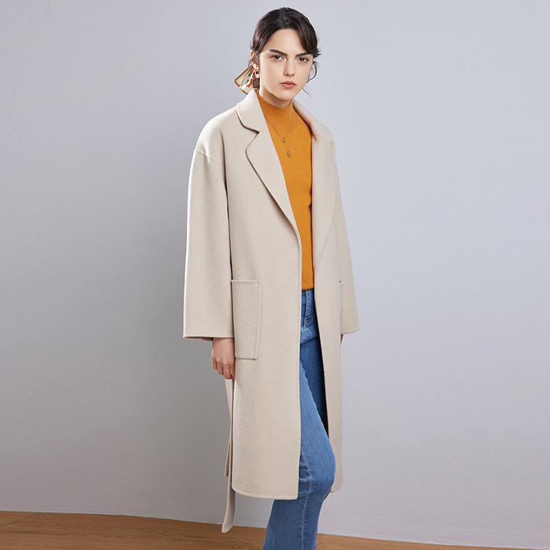 Женское длинное пальто из 100% шерсти, СОВРЕМЕННОЕ НОВОЕ Осеннее шерстяное пальто SAGA, зимнее теплое шерстяное пальто с поясом