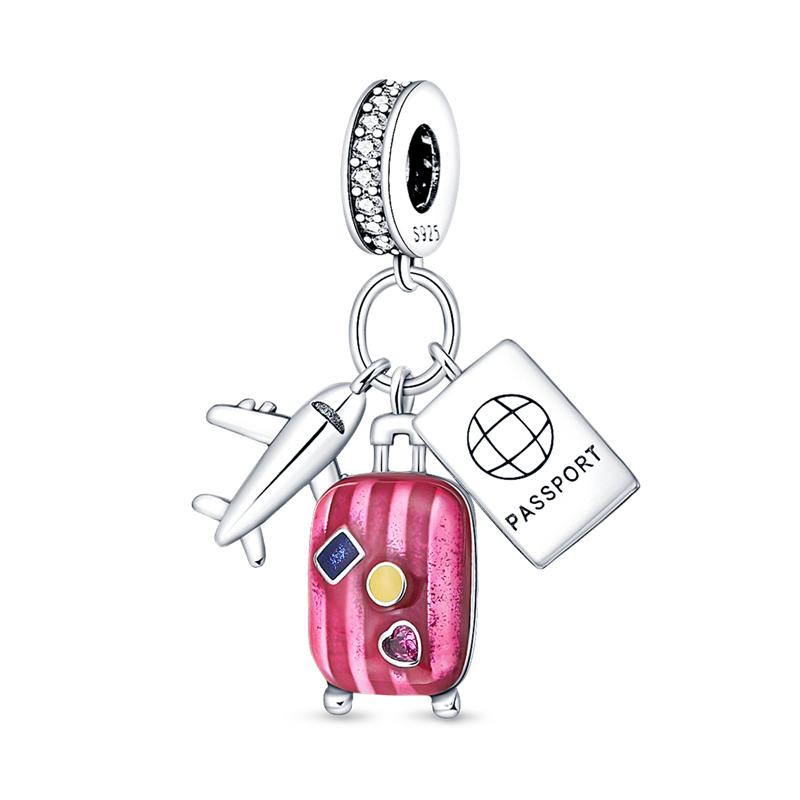 Медный Цвет Цирконий Сердце Любовник Шармы Бусина Путешествие Самолетом Автобусом Эйфелева Башня Подвеска Подходит Браслет Ожерелье Pandora Украшения