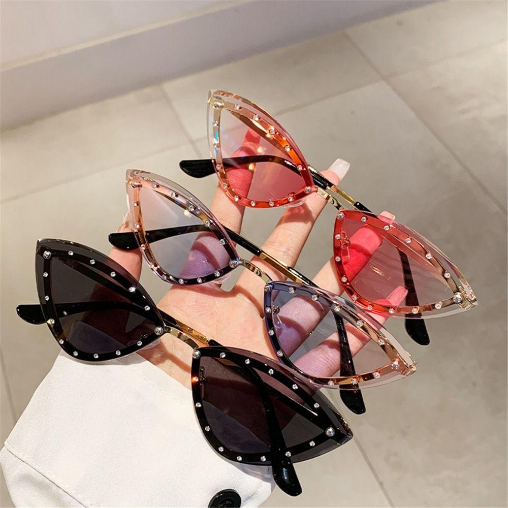 Gradient Cat Eye Sunglasses Multicolor Rhinestones Eyewear Party Sun Glasses for Women & Men