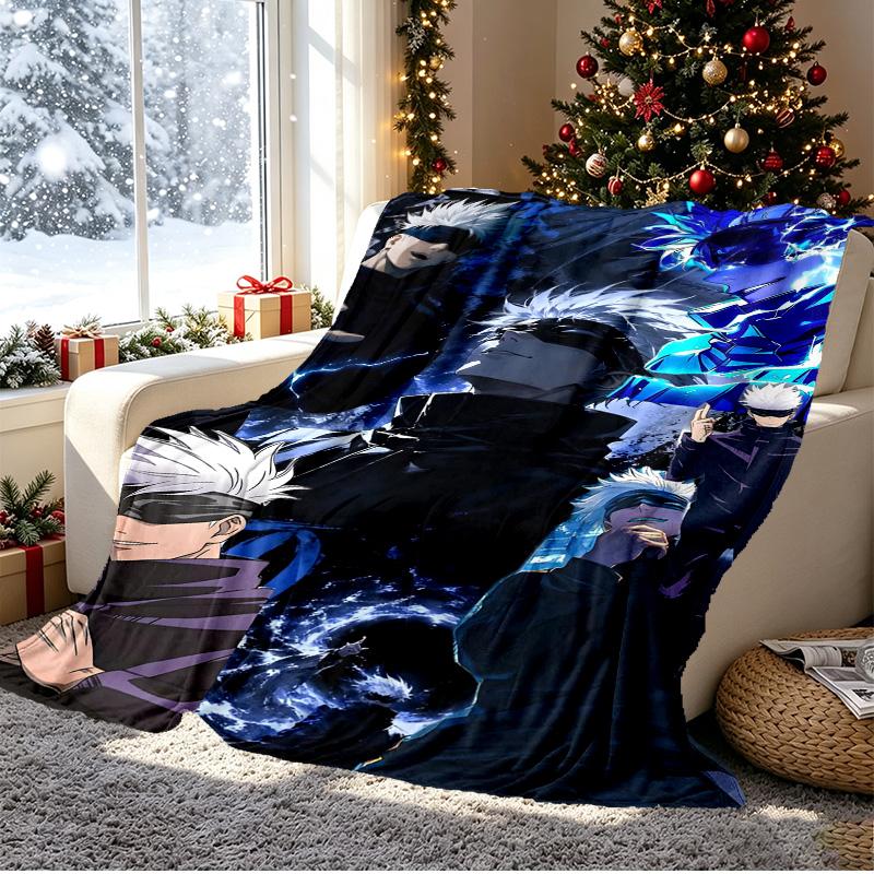 Jujutsu Kaisen Pattern Blanket for Home Decoration, Bed, Sofa, Car Travel, Camping, Suitable for All Seasons, Birthday Christmas Gift