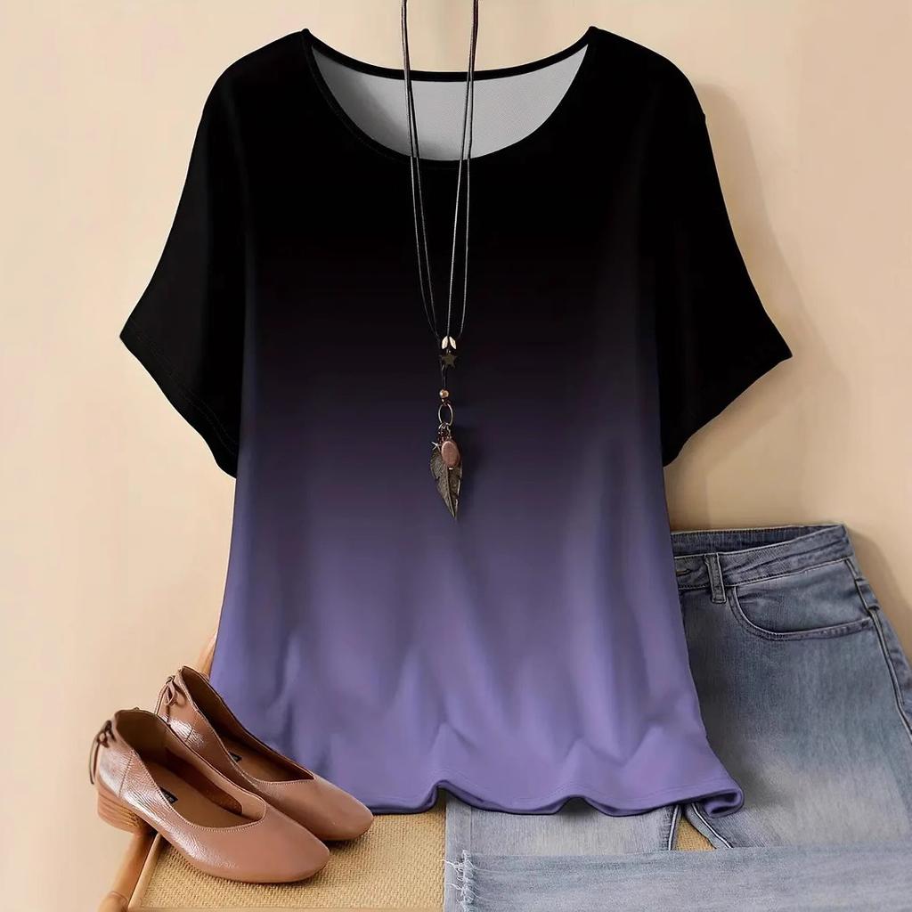 XL-7XL Большие размеры Женская повседневная спортивная свободная футболка с круглым вырезом и короткими рукавами