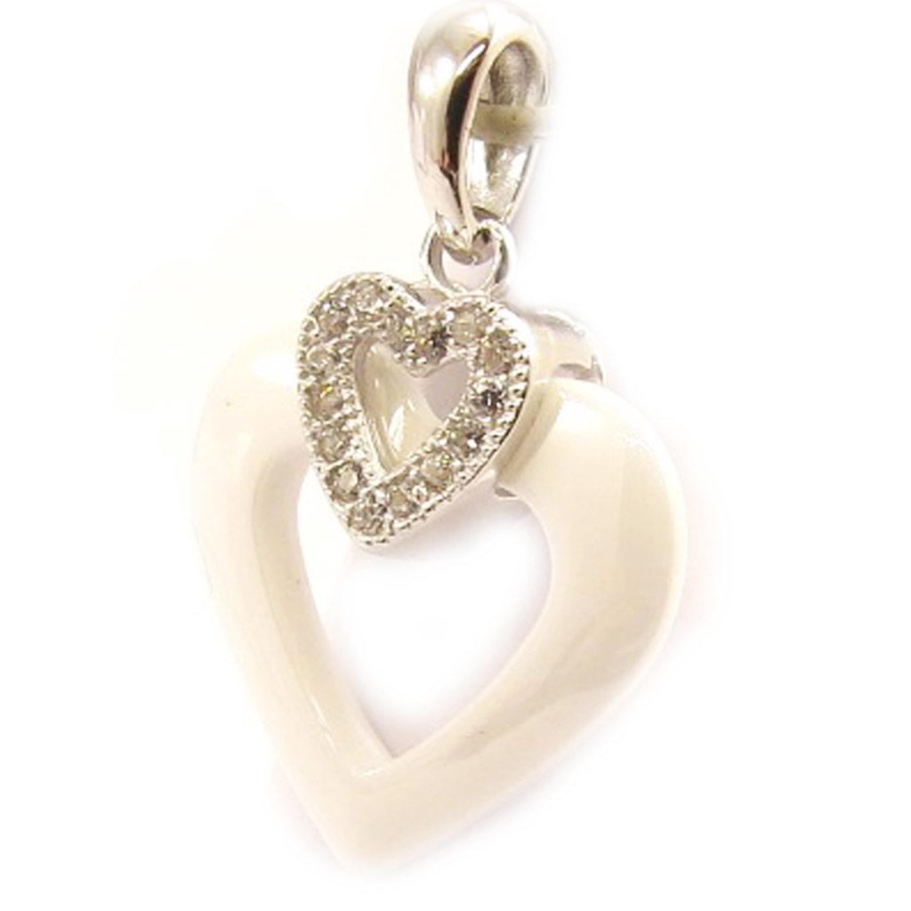 Les Trésors De Lily [L5009] - Серебряный кулон «Любовь» белый (керамика) родиевое покрытие - 15х14 мм