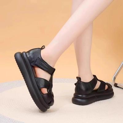 Баотоу ретро сандалии женские летние новые кожаные на толстой подошве легкие и не утомляющие ноги мягкая подошва туфли-клетка из свиной кожи