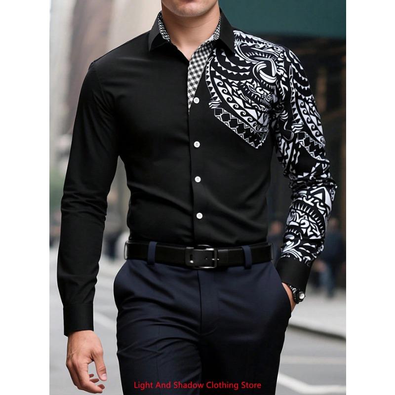 Новая стильная мужская рубашка в стиле business casual с длинным рукавом, классический воротник с принтом, удобная мужская одежда для вечеринок