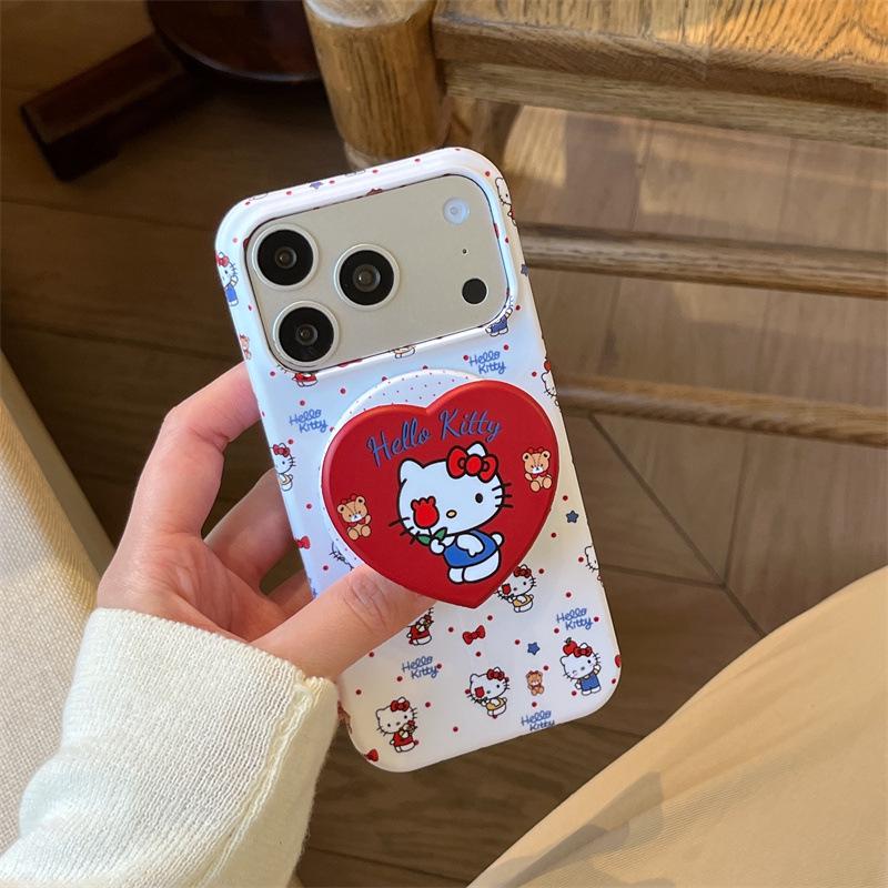 Чехол для iPhone 17/16 Pro Max/15 Pro с магнитной подставкой и рисунком кота в горошек, девчачий