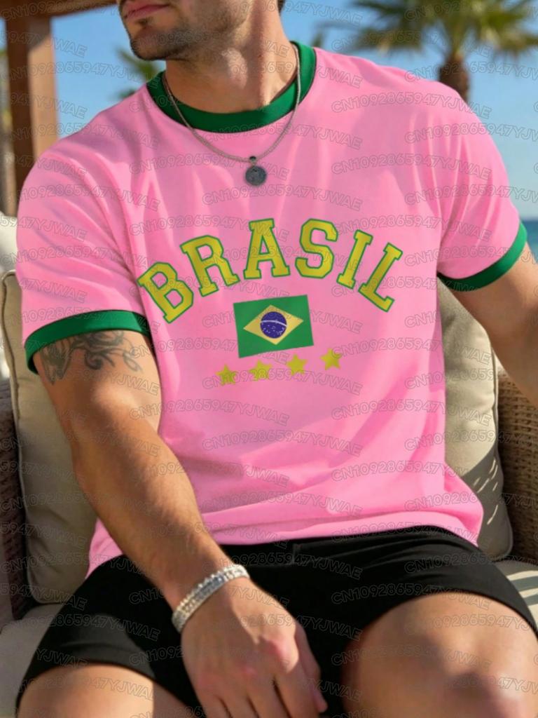 Summer Men's Women's Short Sleeve T-Shirt Brazil Print V-Neck Graphic Tee Jerseys Plus Size Sport T-Shirt