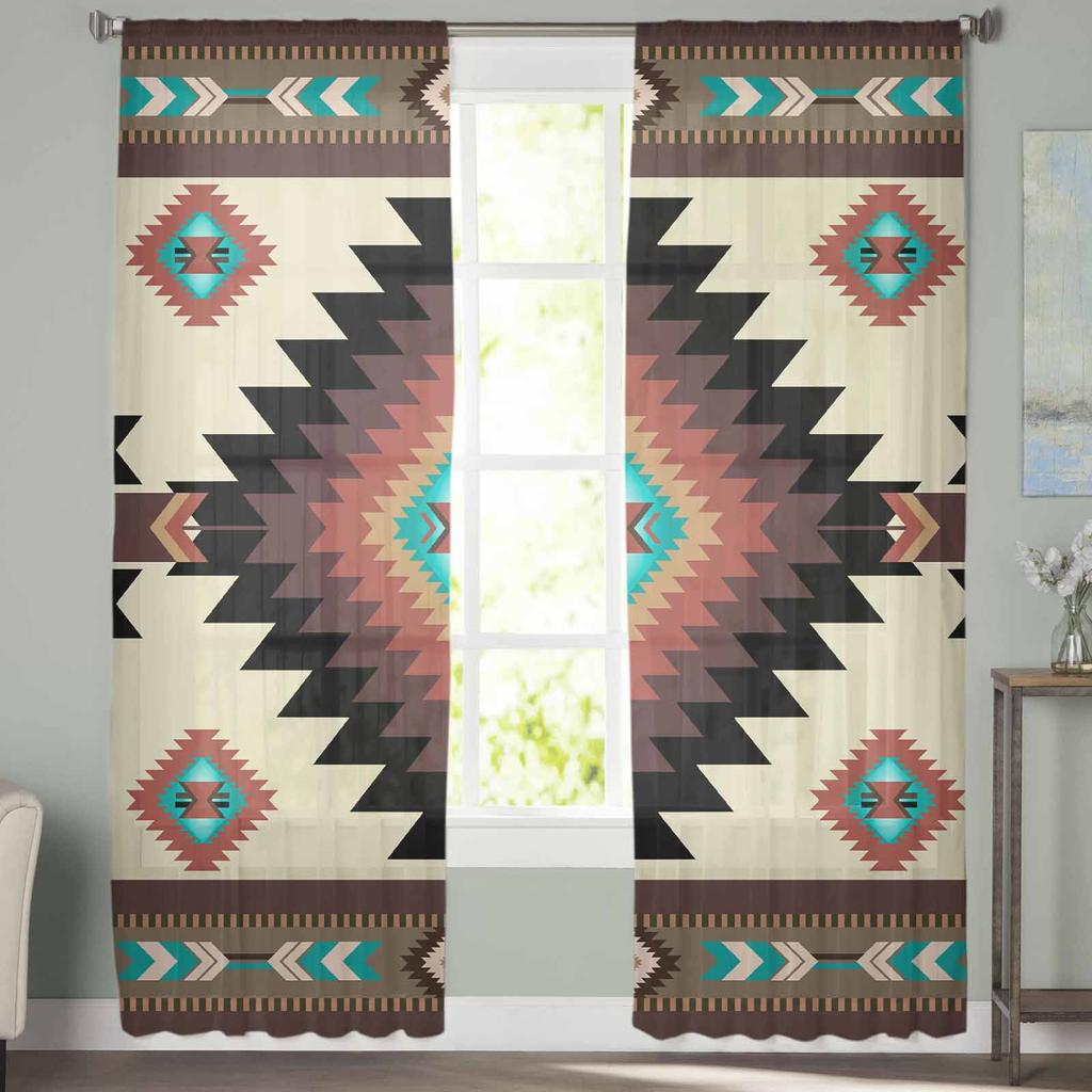 Богемный нейтральный племенной узор с текстурой дерева, тюль, занавески для гостиной, спальни, отеля, роскошные украшения, прозрачные занавески