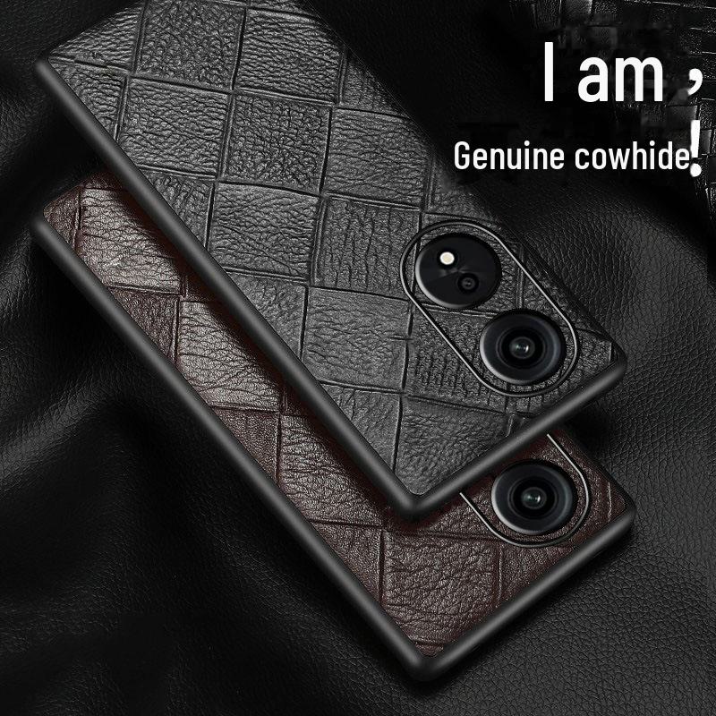 Чехол из натуральной кожи с ромбовидным узором из коровьей кожи для OPPO A1/A2Pro - Всесторонняя защитная накладка для версии A1 Vitality
