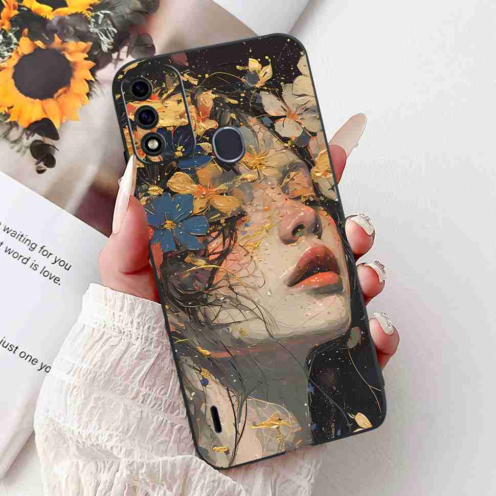 For Itel A48 6.1" Case Fashion Painting Soft Silicone TPU Black Cover For ITEL A48 itel a48 Popular Design Flowers Phone Cases