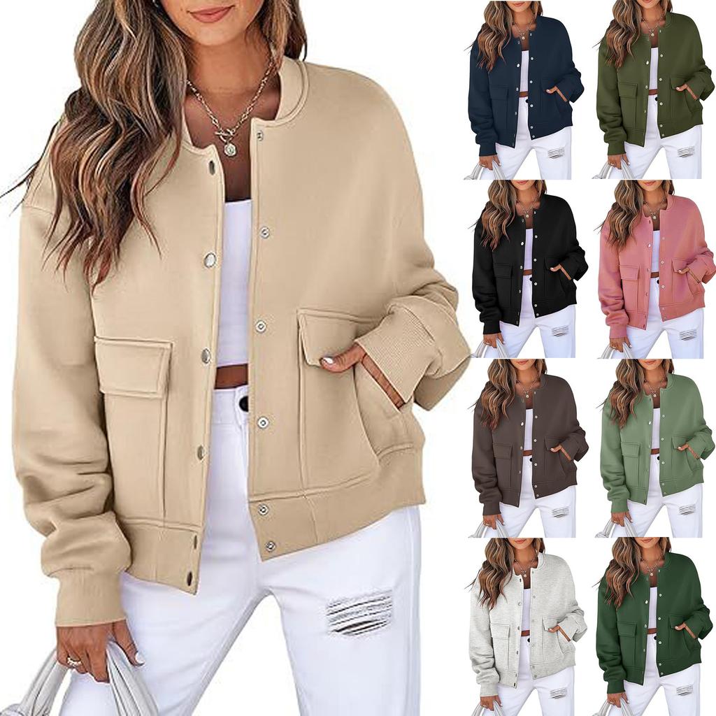 Women's Casual Neck Long Sleeve Jacket Casual Pocket Coat