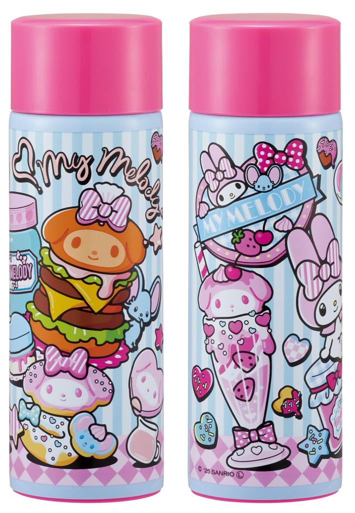 Skater Мини Бутылка из нержавеющей стали для воды, маленькая вакуумная, Sanrio My American Diner, 120 мл, Вместимость, Изолированная для горячих/холодных напитков, Двухслойная стенка, Мелодия,
