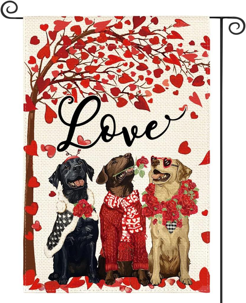 AVOIN colorlife Valentines Day Rose Wreath Dog Garden ag 12x18 Inch Double Sided, Love Heart Anniversary Yard Outdoor ag SSL