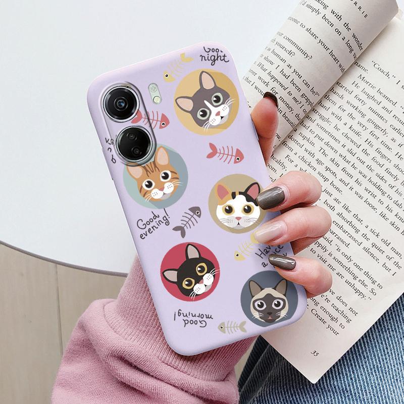 Cute Cat Case For Redmi 13C 4G Silicone Soft Back Cover Lovely Cartoon Painted Capa Shell For Redmi 13 14C 12 12C Couple Bags